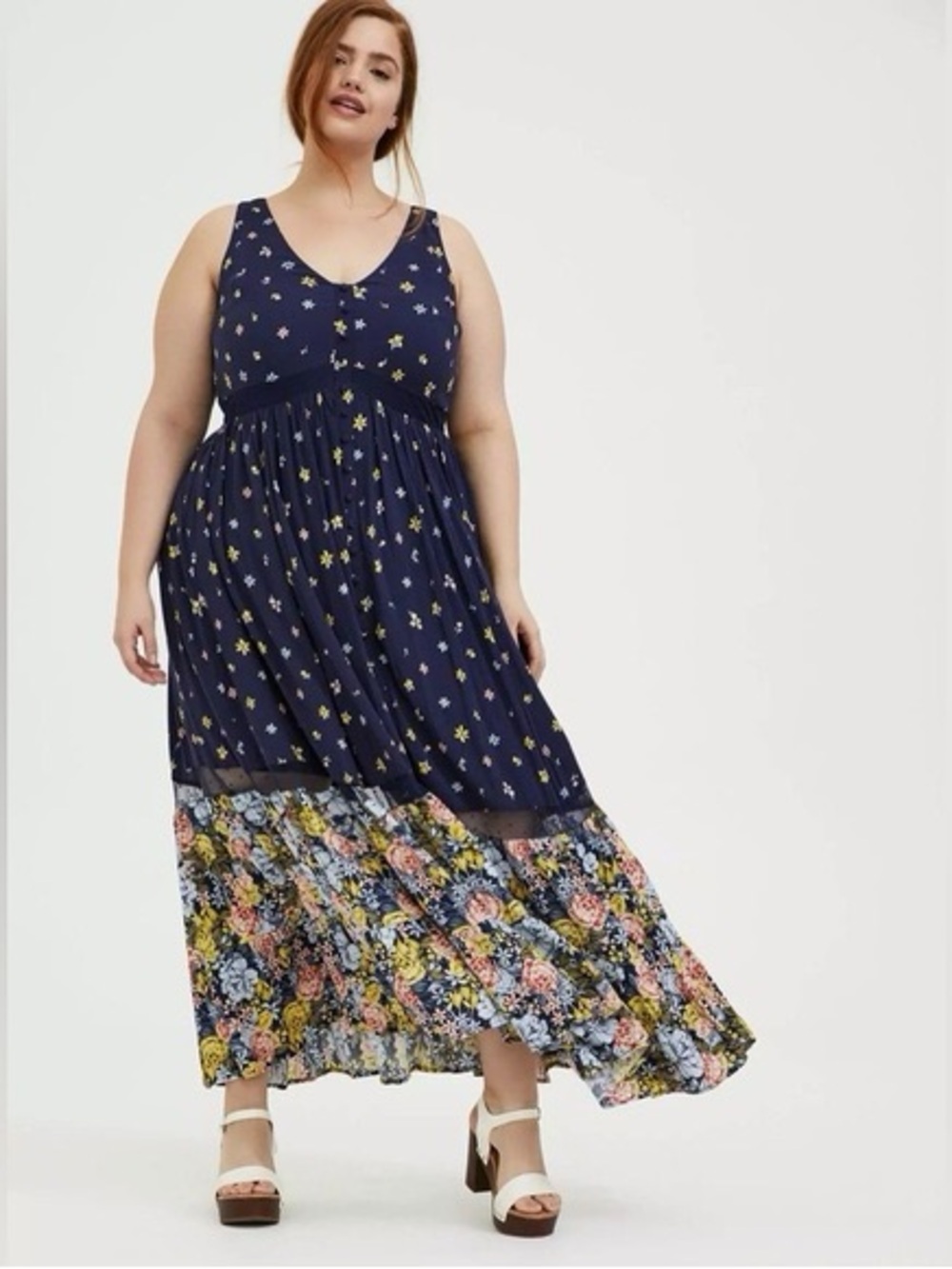 torrid Navy Mixed Floral Tiered Maxi Dress